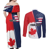 Personalized Canada Goose x USA Band Eagle Faced Off Couples Matching Off Shoulder Maxi Dress and Long Sleeve Button Shirt