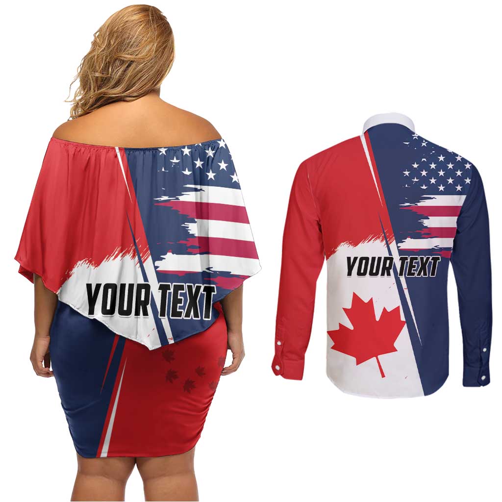 Personalized Canada Goose x USA Band Eagle Faced Off Couples Matching Off Shoulder Short Dress and Long Sleeve Button Shirt