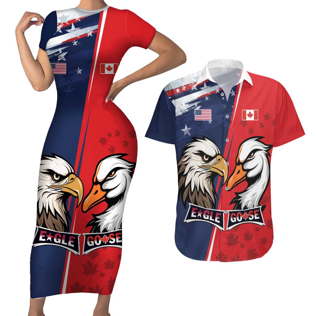 Personalized Canada Goose x USA Band Eagle Faced Off Couples Matching Short Sleeve Bodycon Dress and Hawaiian Shirt