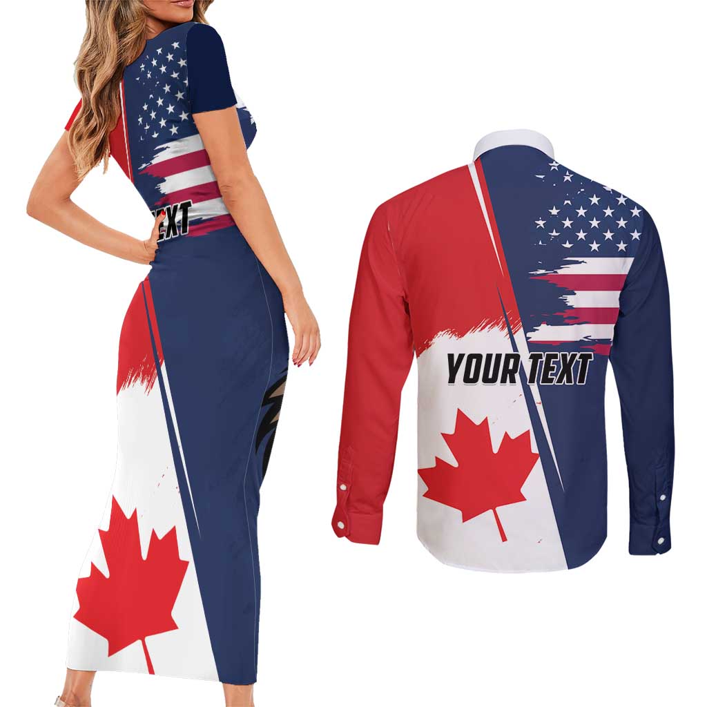 Personalized Canada Goose x USA Band Eagle Faced Off Couples Matching Short Sleeve Bodycon Dress and Long Sleeve Button Shirt