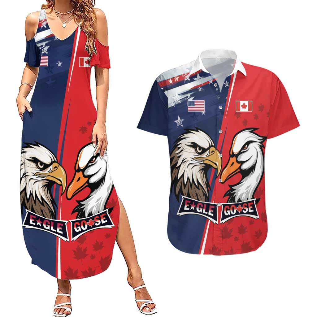 Personalized Canada Goose x USA Band Eagle Faced Off Couples Matching Summer Maxi Dress and Hawaiian Shirt