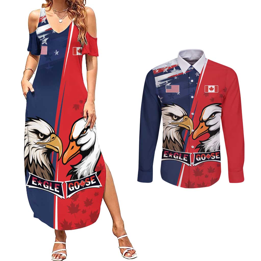 Personalized Canada Goose x USA Band Eagle Faced Off Couples Matching Summer Maxi Dress and Long Sleeve Button Shirt