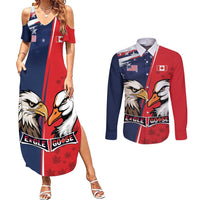 Personalized Canada Goose x USA Band Eagle Faced Off Couples Matching Summer Maxi Dress and Long Sleeve Button Shirt