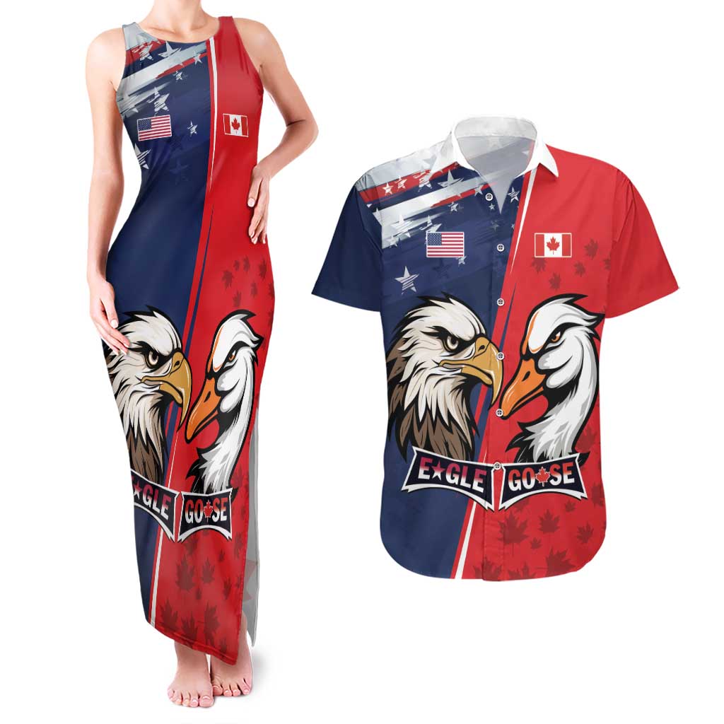 Personalized Canada Goose x USA Band Eagle Faced Off Couples Matching Tank Maxi Dress and Hawaiian Shirt