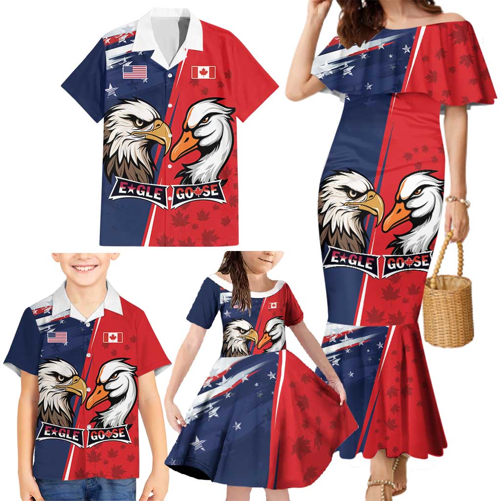 Personalized Canada Goose x USA Band Eagle Faced Off Family Matching Mermaid Dress and Hawaiian Shirt