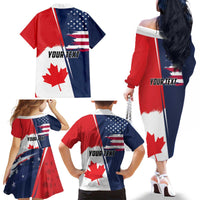 Personalized Canada Goose x USA Band Eagle Faced Off Family Matching Off The Shoulder Long Sleeve Dress and Hawaiian Shirt