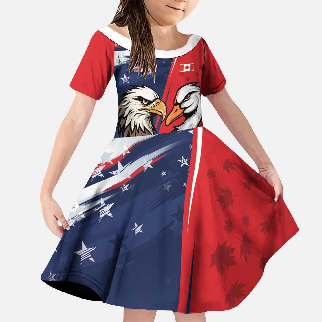 Personalized Canada Goose x USA Band Eagle Faced Off Family Matching Off Shoulder Maxi Dress and Hawaiian Shirt