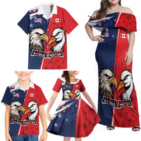 Personalized Canada Goose x USA Band Eagle Faced Off Family Matching Off Shoulder Maxi Dress and Hawaiian Shirt