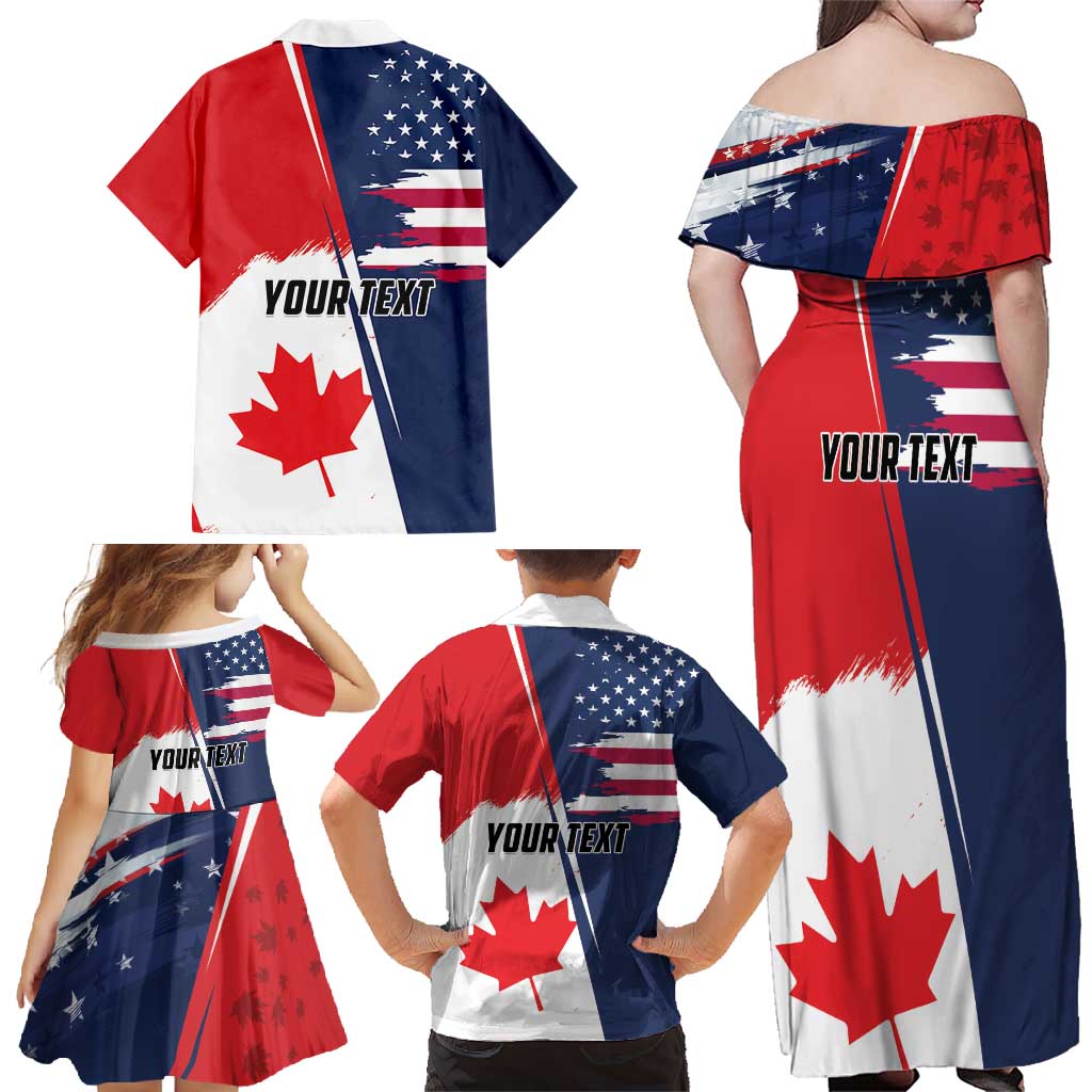 Personalized Canada Goose x USA Band Eagle Faced Off Family Matching Off Shoulder Maxi Dress and Hawaiian Shirt