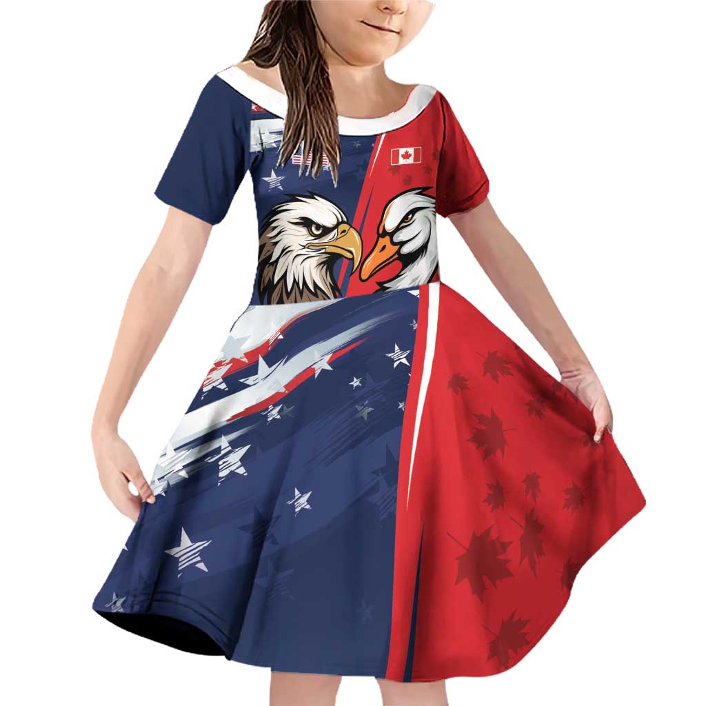 Personalized Canada Goose x USA Band Eagle Faced Off Family Matching Off Shoulder Short Dress and Hawaiian Shirt