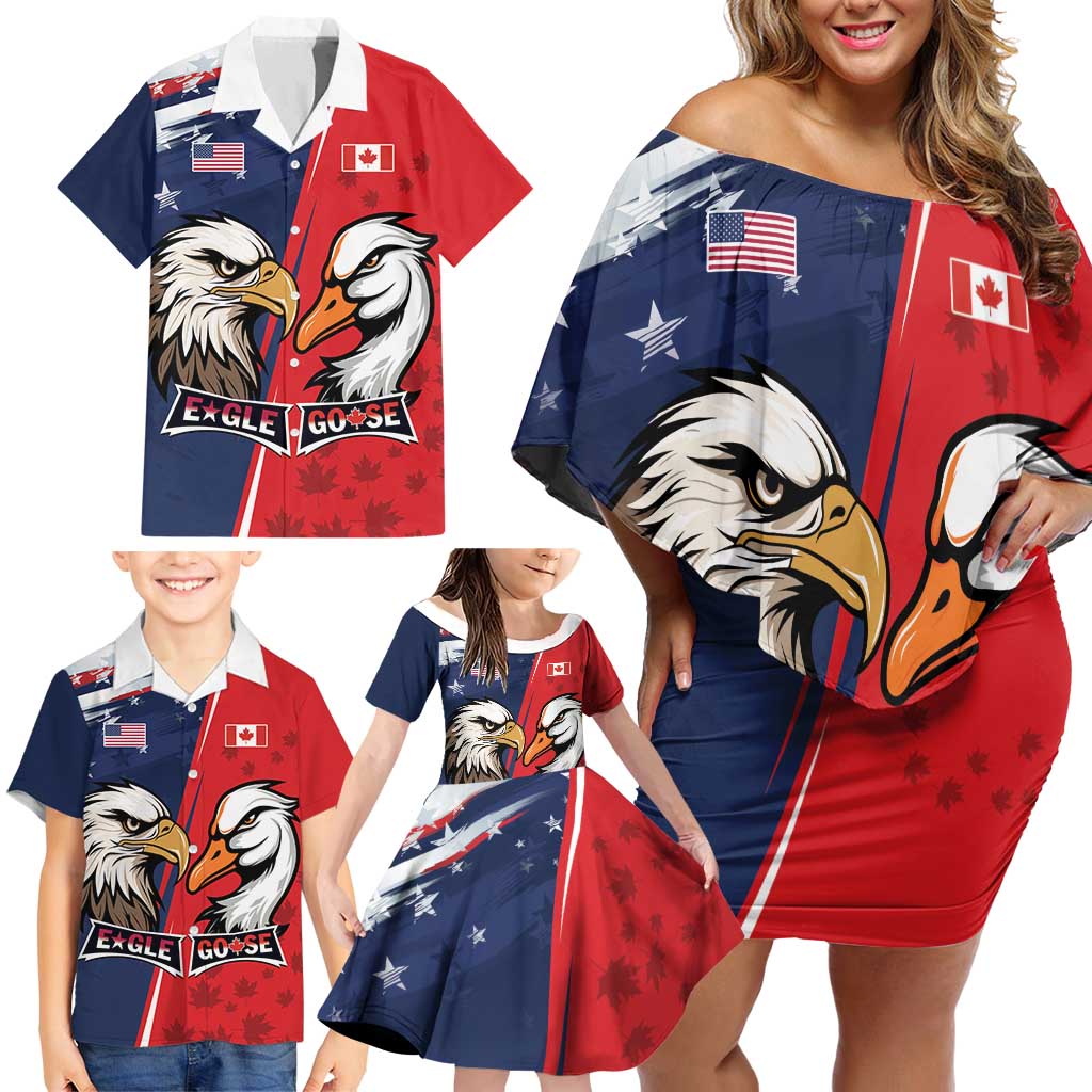 Personalized Canada Goose x USA Band Eagle Faced Off Family Matching Off Shoulder Short Dress and Hawaiian Shirt