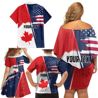 Personalized Canada Goose x USA Band Eagle Faced Off Family Matching Off Shoulder Short Dress and Hawaiian Shirt