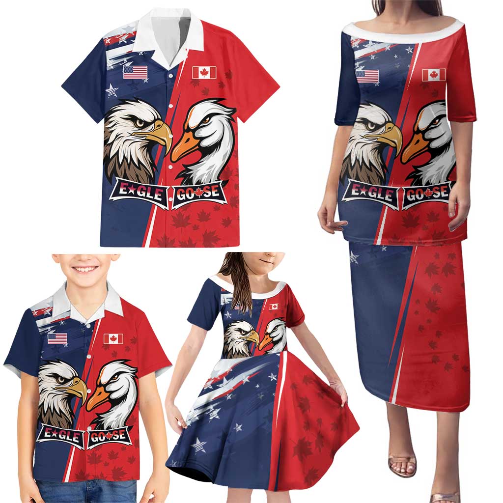 Personalized Canada Goose x USA Band Eagle Faced Off Family Matching Puletasi and Hawaiian Shirt