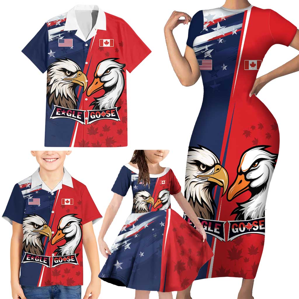 Personalized Canada Goose x USA Band Eagle Faced Off Family Matching Short Sleeve Bodycon Dress and Hawaiian Shirt