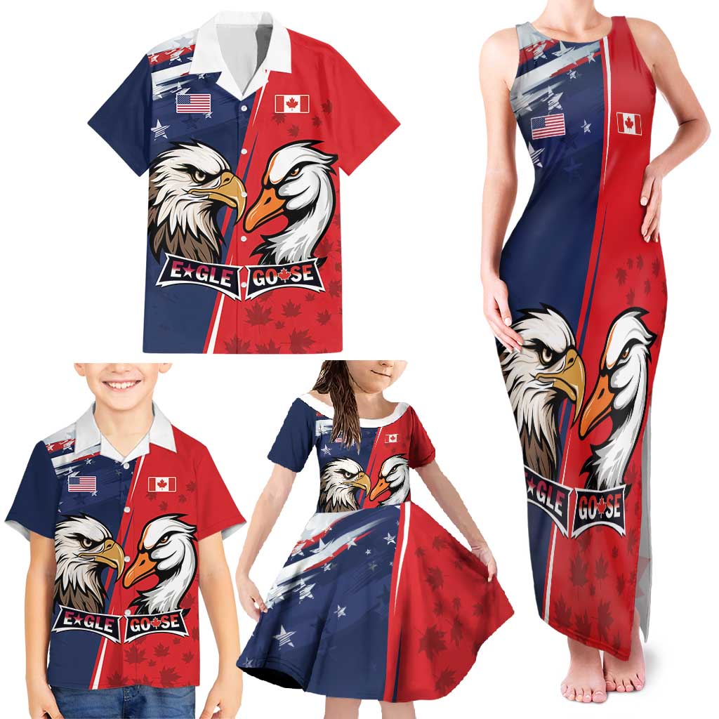 Personalized Canada Goose x USA Band Eagle Faced Off Family Matching Tank Maxi Dress and Hawaiian Shirt