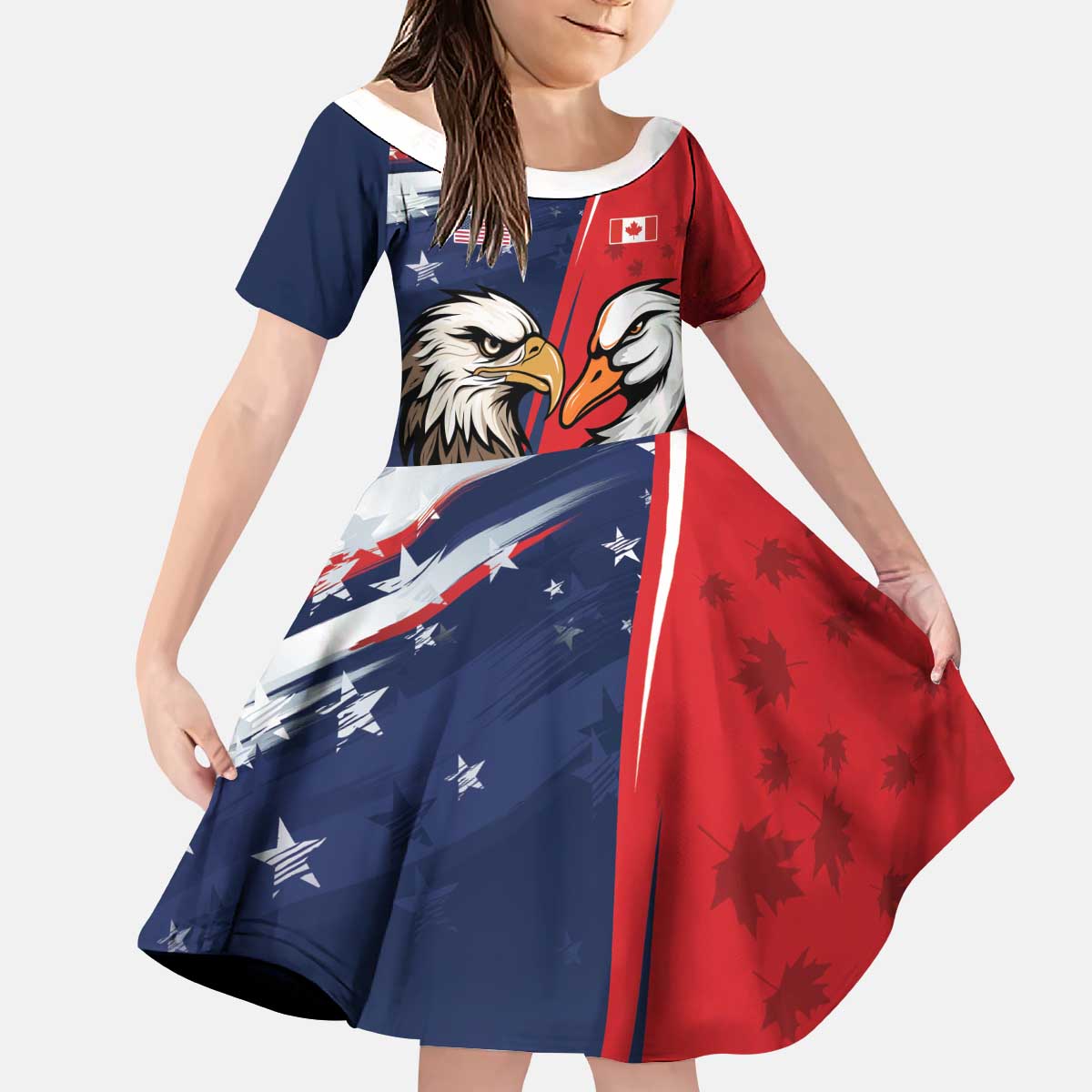 Personalized Canada Goose x USA Band Eagle Faced Off Kid Short Sleeve Dress