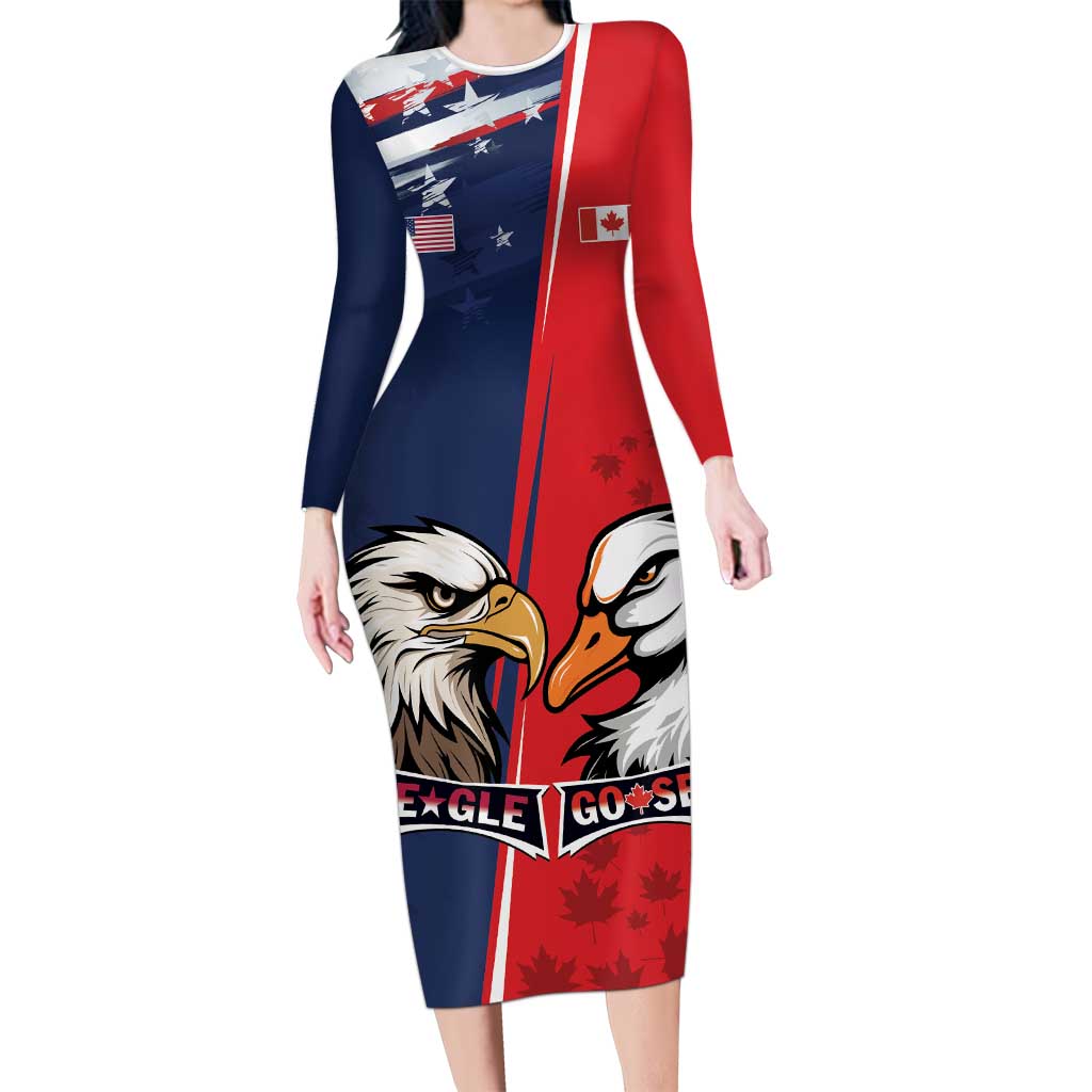 Personalized Canada Goose x USA Band Eagle Faced Off Long Sleeve Bodycon Dress