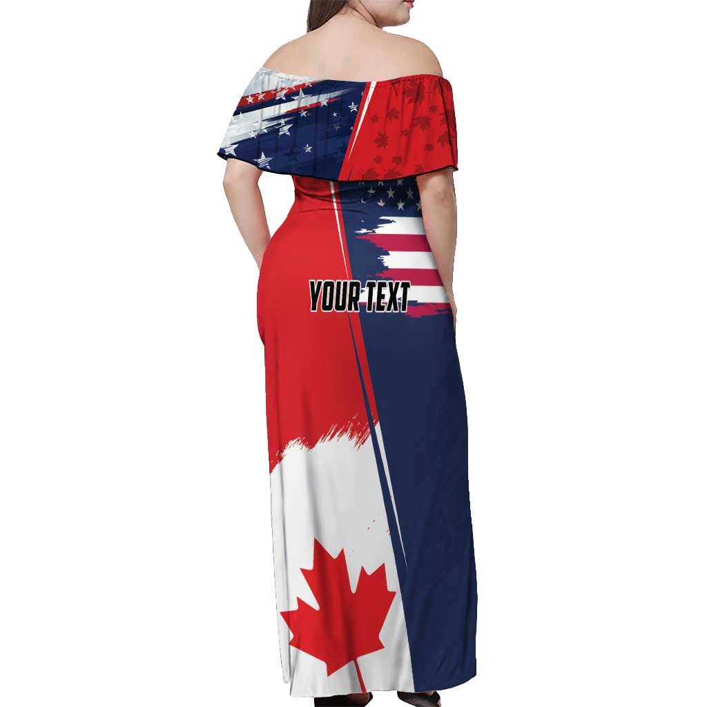 Personalized Canada Goose x USA Band Eagle Faced Off Off Shoulder Maxi Dress