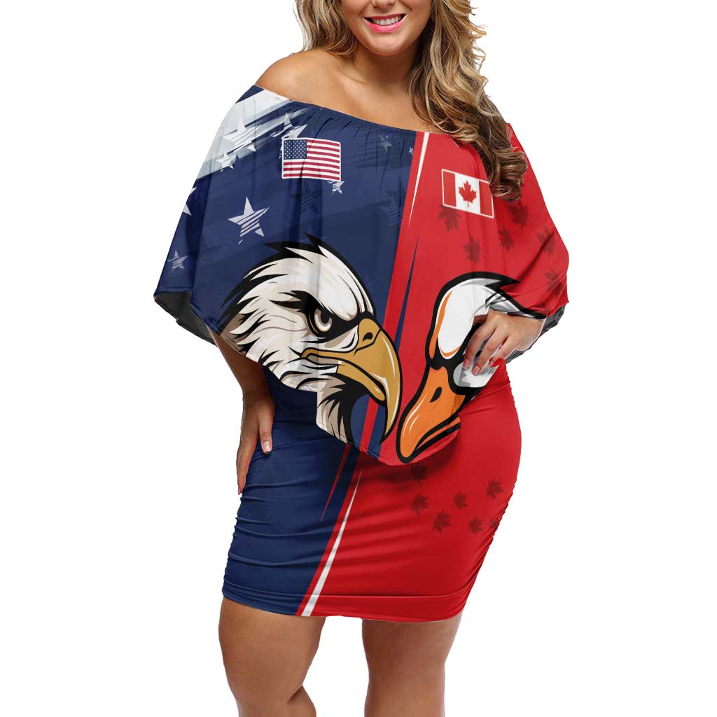 Personalized Canada Goose x USA Band Eagle Faced Off Off Shoulder Short Dress
