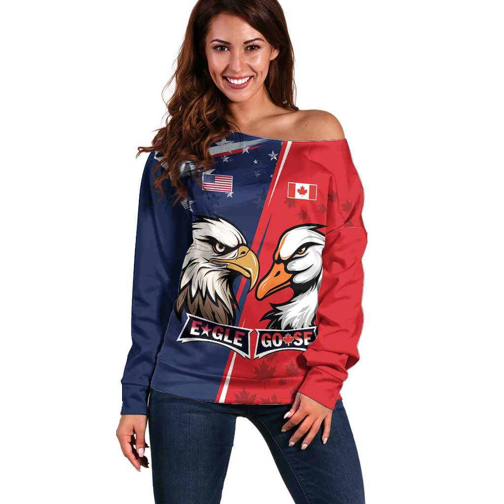 Personalized Canada Goose x USA Band Eagle Faced Off Off Shoulder Sweater