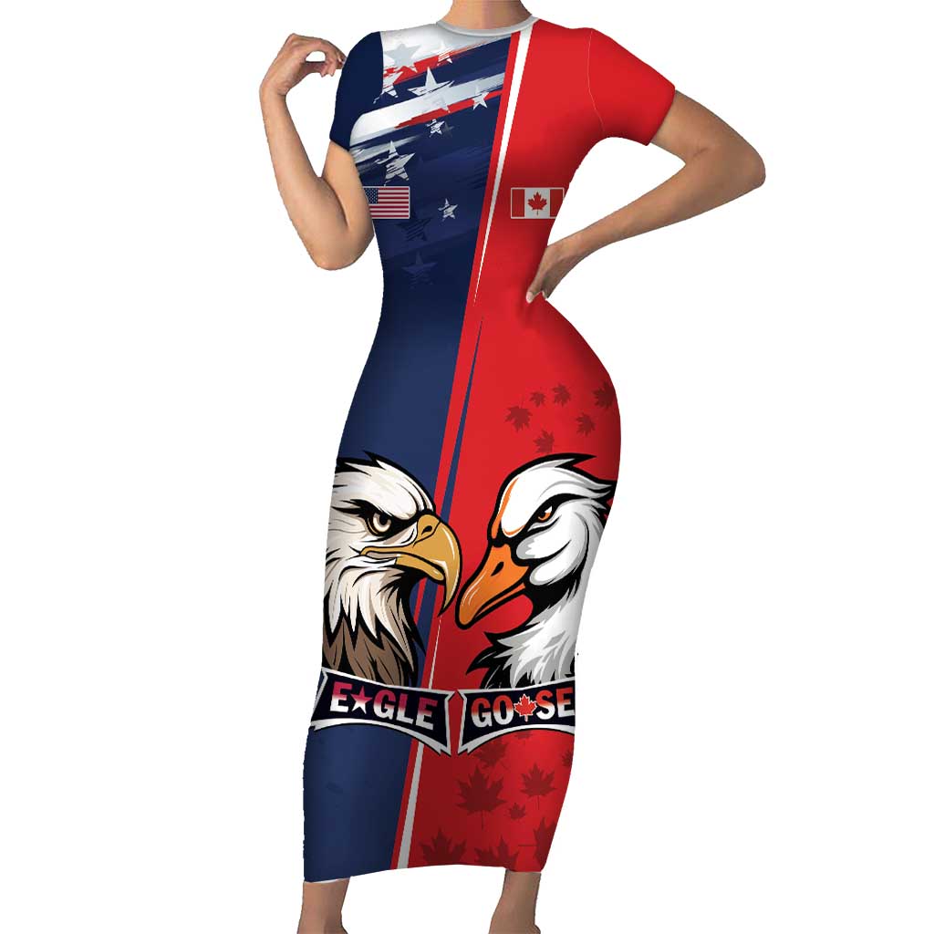 Personalized Canada Goose x USA Band Eagle Faced Off Short Sleeve Bodycon Dress