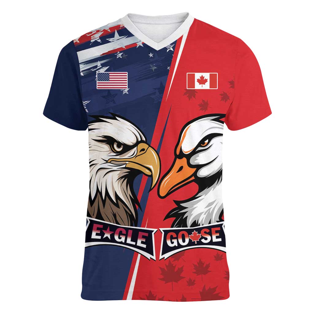 Personalized Canada Goose x USA Band Eagle Faced Off Women V-Neck T-Shirt