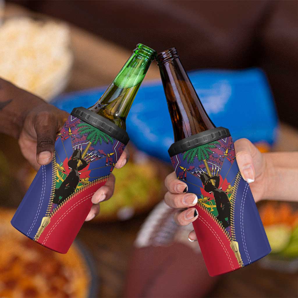 Haiti Heritage Month 4 in 1 Can Cooler Tumbler Zipper Stylized