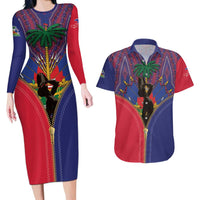 Haiti Heritage Month Couples Matching Long Sleeve Bodycon Dress and Hawaiian Shirt Zipper Stylized