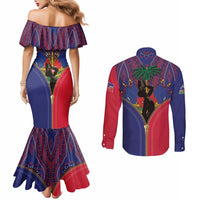 Haiti Heritage Month Couples Matching Mermaid Dress and Long Sleeve Button Shirt Zipper Stylized