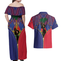 Haiti Heritage Month Couples Matching Off Shoulder Maxi Dress and Hawaiian Shirt Zipper Stylized
