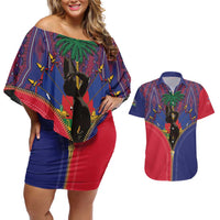 Haiti Heritage Month Couples Matching Off Shoulder Short Dress and Hawaiian Shirt Zipper Stylized