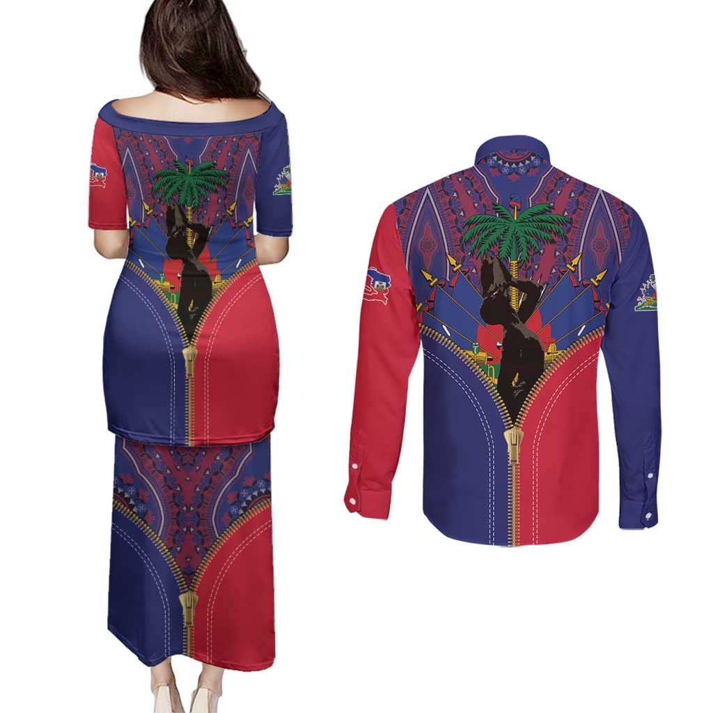 Haiti Heritage Month Couples Matching Puletasi and Long Sleeve Button Shirt Zipper Stylized