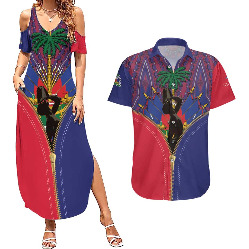 Haiti Heritage Month Couples Matching Summer Maxi Dress and Hawaiian Shirt Zipper Stylized
