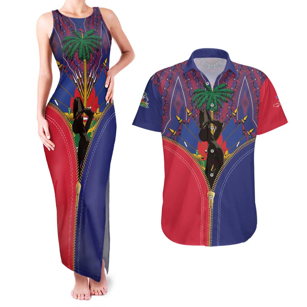 Haiti Heritage Month Couples Matching Tank Maxi Dress and Hawaiian Shirt Zipper Stylized