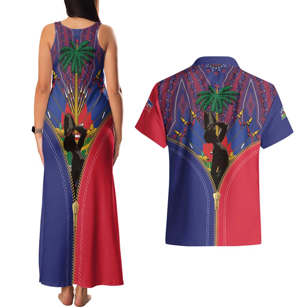 Haiti Heritage Month Couples Matching Tank Maxi Dress and Hawaiian Shirt Zipper Stylized