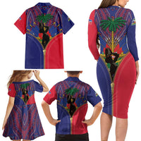 Haiti Heritage Month Family Matching Long Sleeve Bodycon Dress and Hawaiian Shirt Zipper Stylized