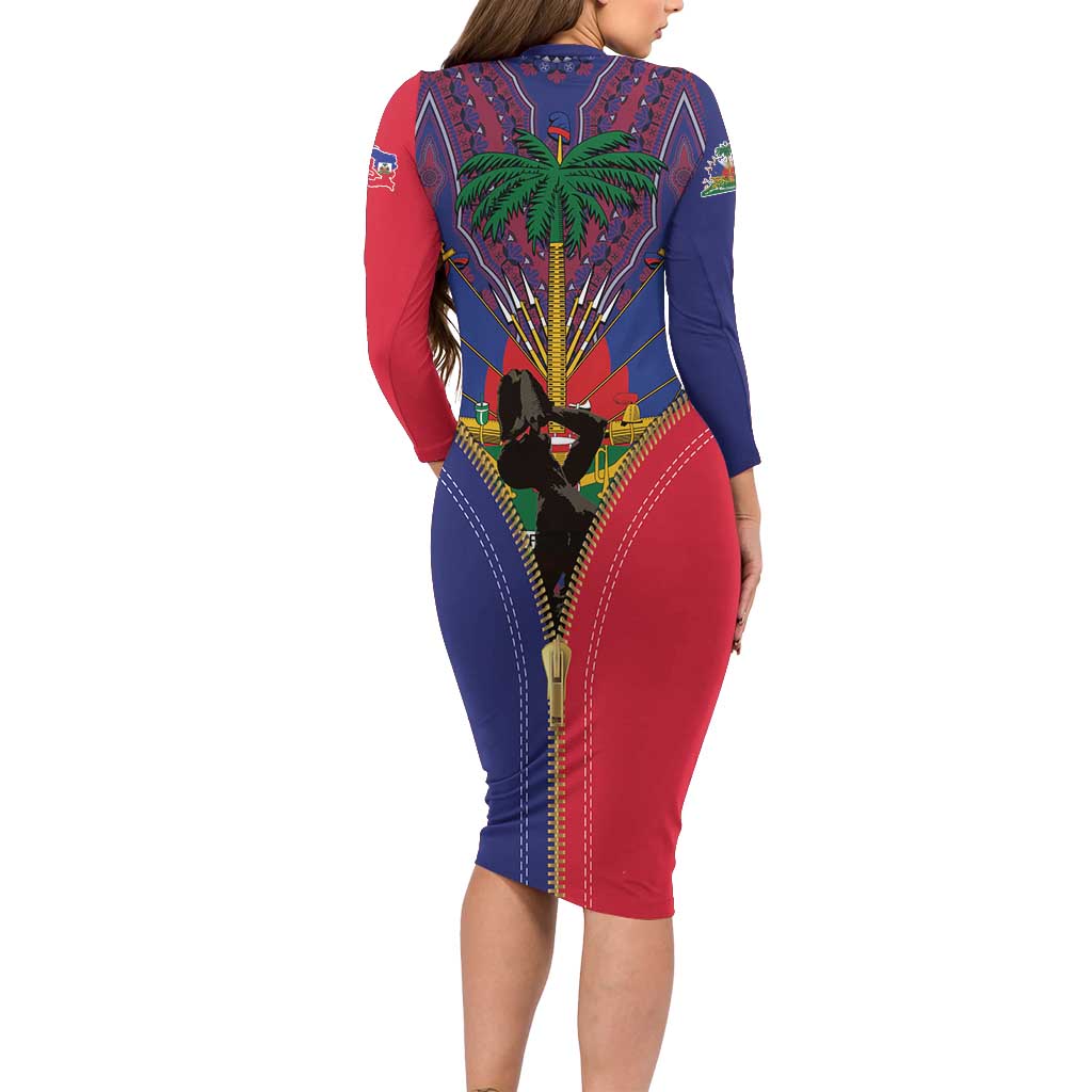 Haiti Heritage Month Family Matching Long Sleeve Bodycon Dress and Hawaiian Shirt Zipper Stylized
