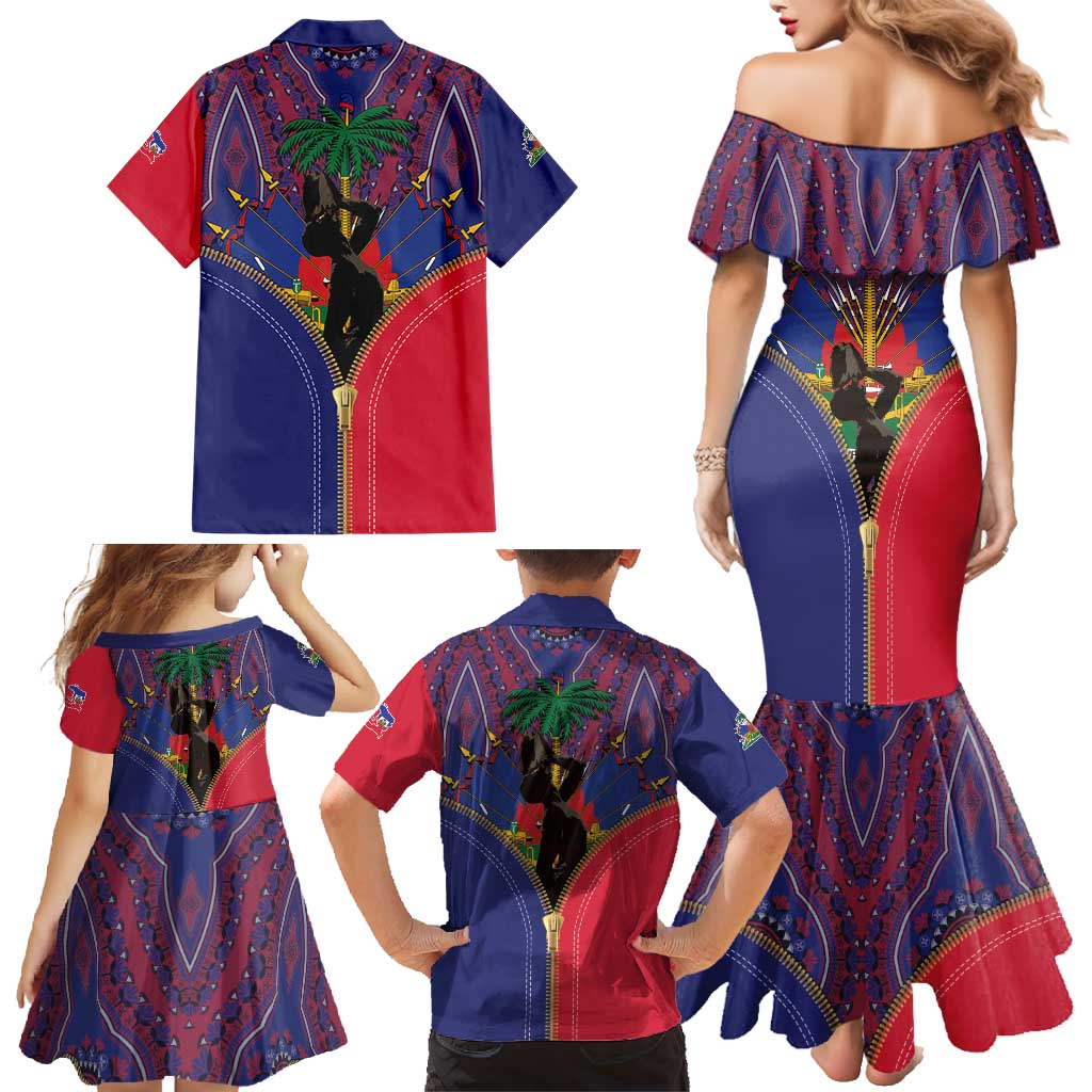 Haiti Heritage Month Family Matching Mermaid Dress and Hawaiian Shirt Zipper Stylized