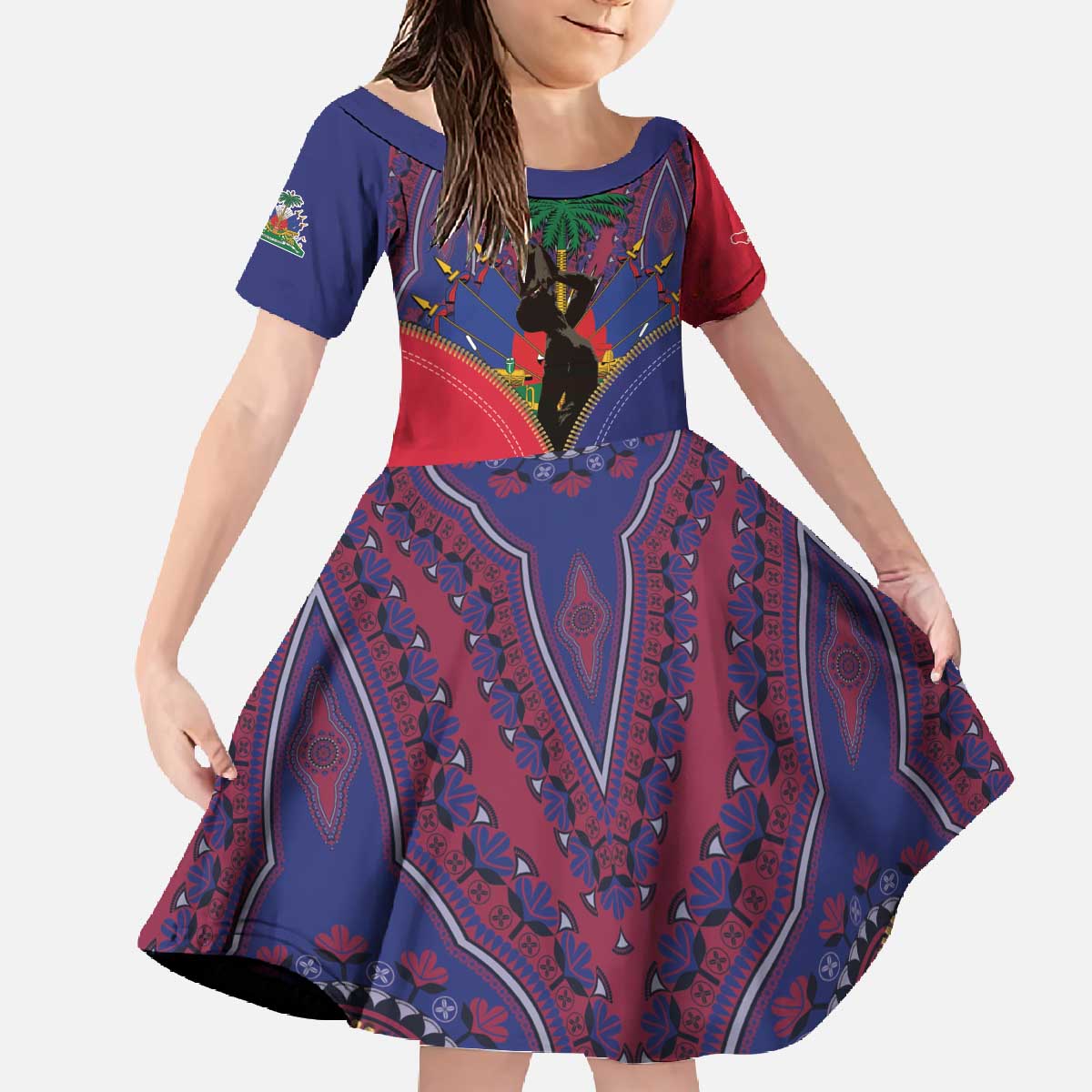 Haiti Heritage Month Family Matching Off The Shoulder Long Sleeve Dress and Hawaiian Shirt Zipper Stylized