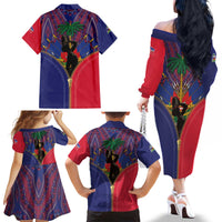 Haiti Heritage Month Family Matching Off The Shoulder Long Sleeve Dress and Hawaiian Shirt Zipper Stylized