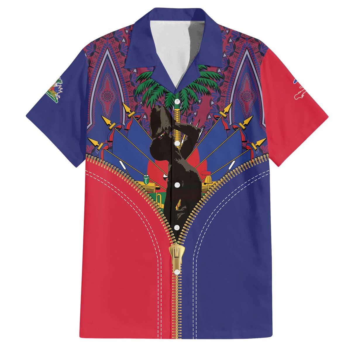 Haiti Heritage Month Family Matching Off The Shoulder Long Sleeve Dress and Hawaiian Shirt Zipper Stylized