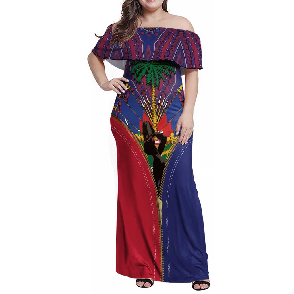 Haiti Heritage Month Family Matching Off Shoulder Maxi Dress and Hawaiian Shirt Zipper Stylized