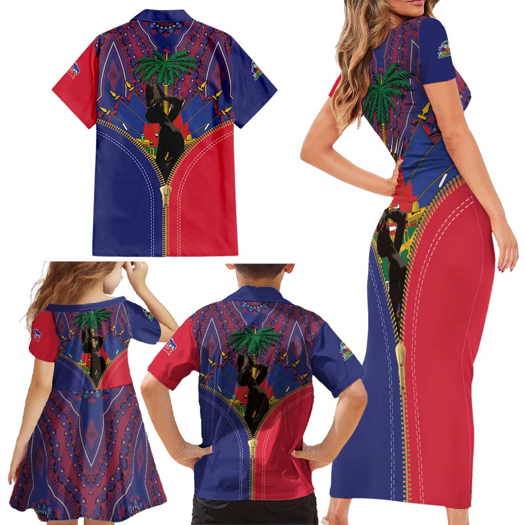 Haiti Heritage Month Family Matching Short Sleeve Bodycon Dress and Hawaiian Shirt Zipper Stylized