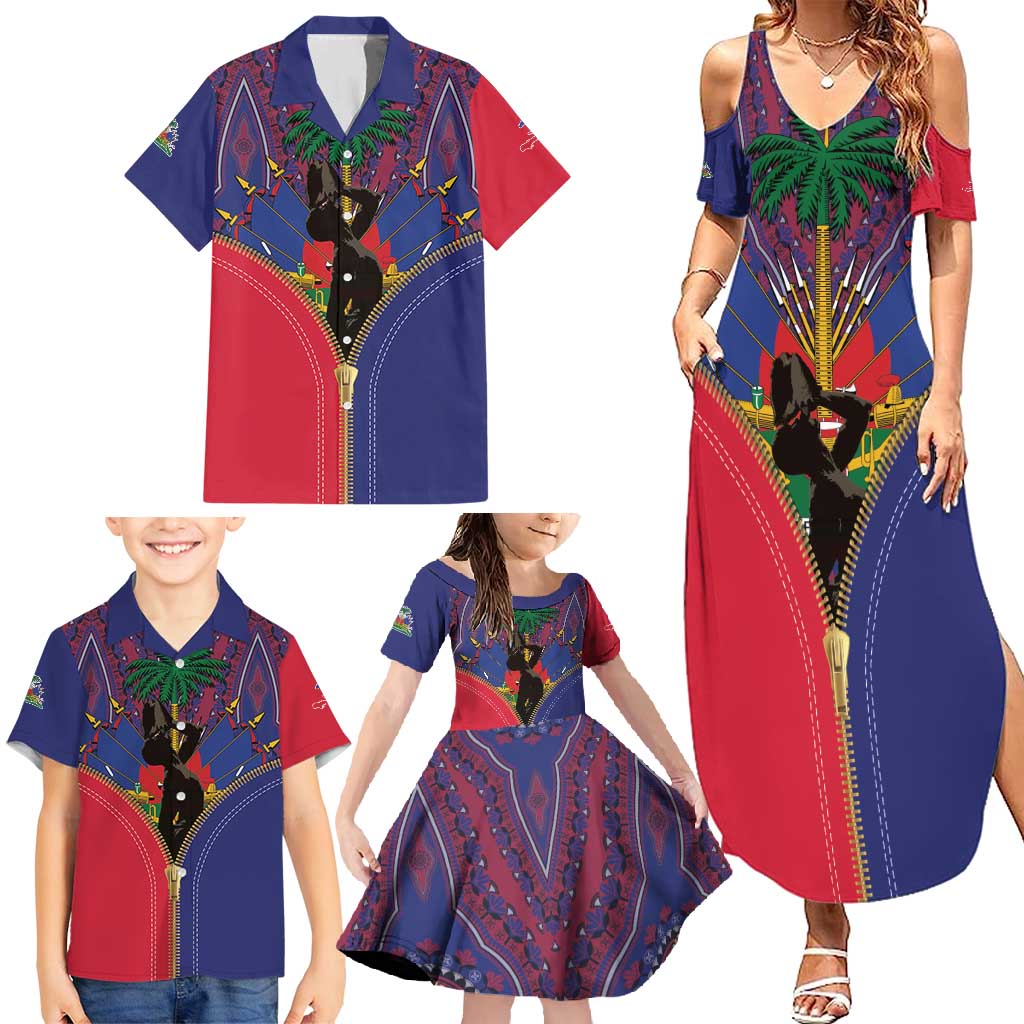Haiti Heritage Month Family Matching Summer Maxi Dress and Hawaiian Shirt Zipper Stylized