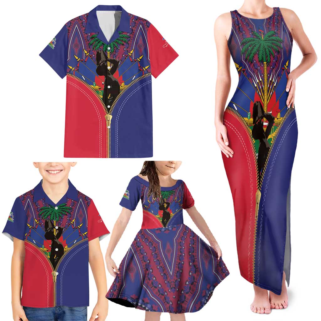 Haiti Heritage Month Family Matching Tank Maxi Dress and Hawaiian Shirt Zipper Stylized