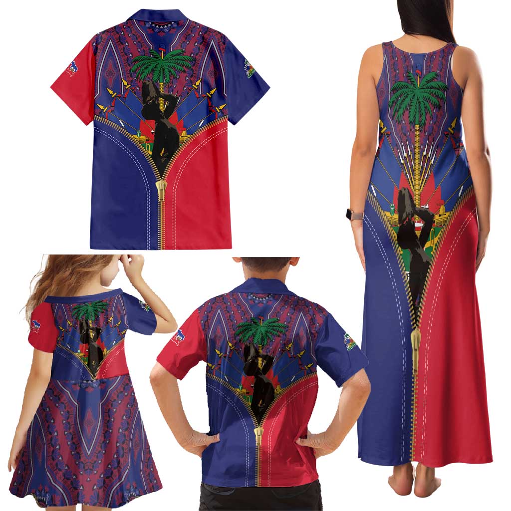 Haiti Heritage Month Family Matching Tank Maxi Dress and Hawaiian Shirt Zipper Stylized