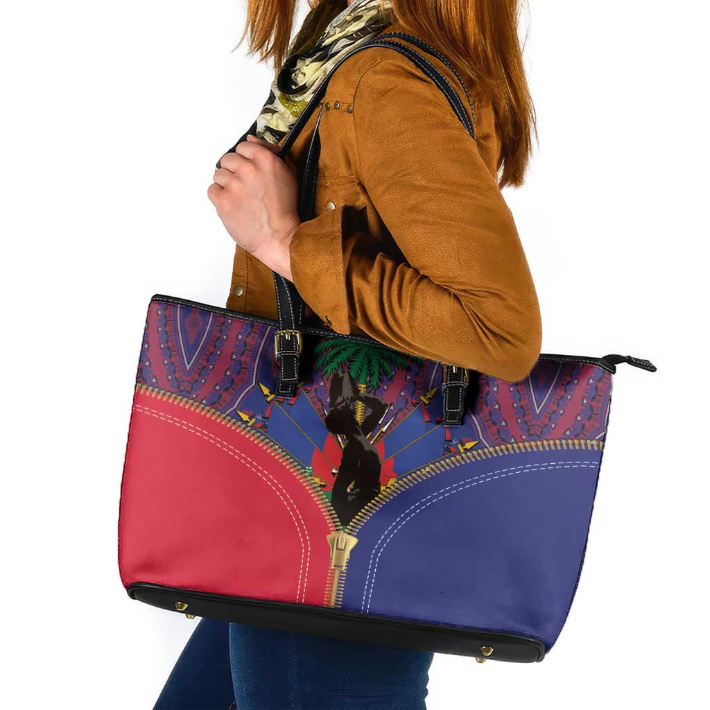 Haiti Heritage Month Leather Tote Bag Zipper Stylized