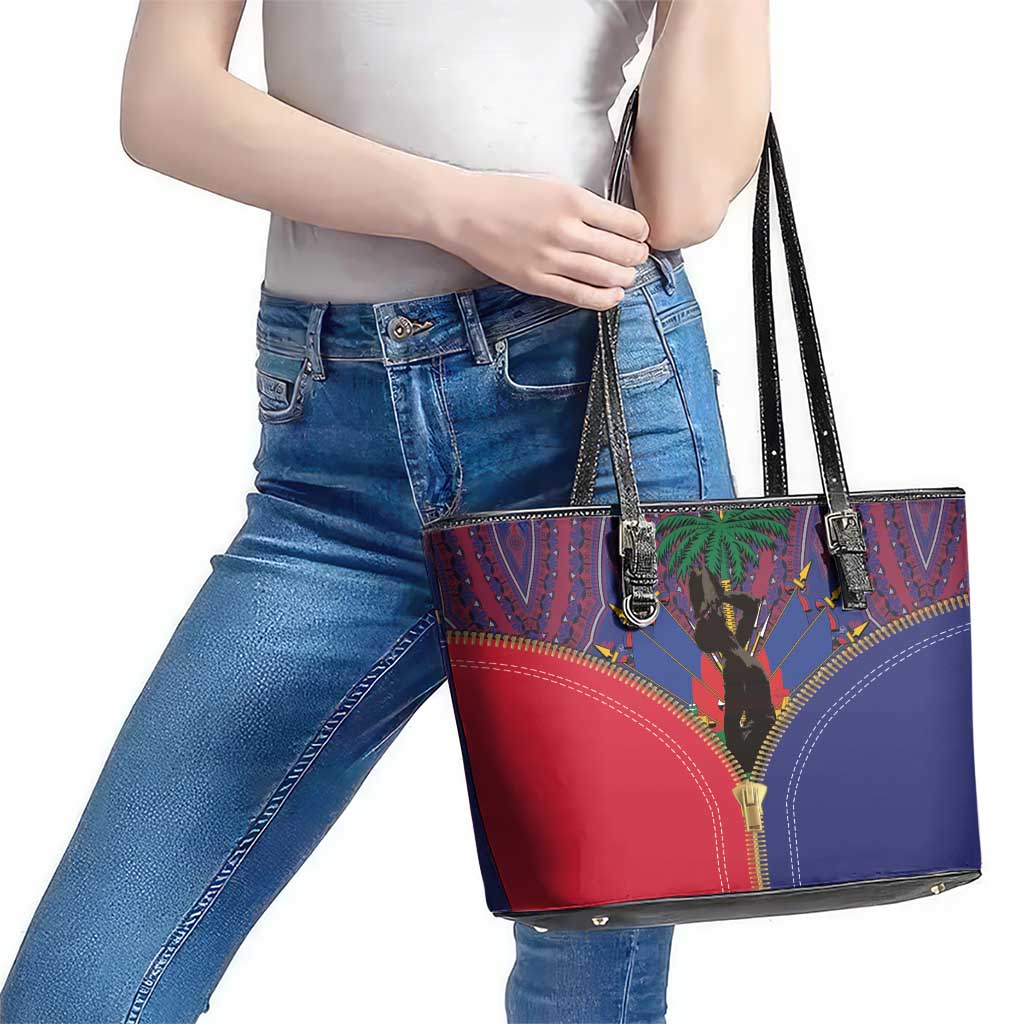 Haiti Heritage Month Leather Tote Bag Zipper Stylized