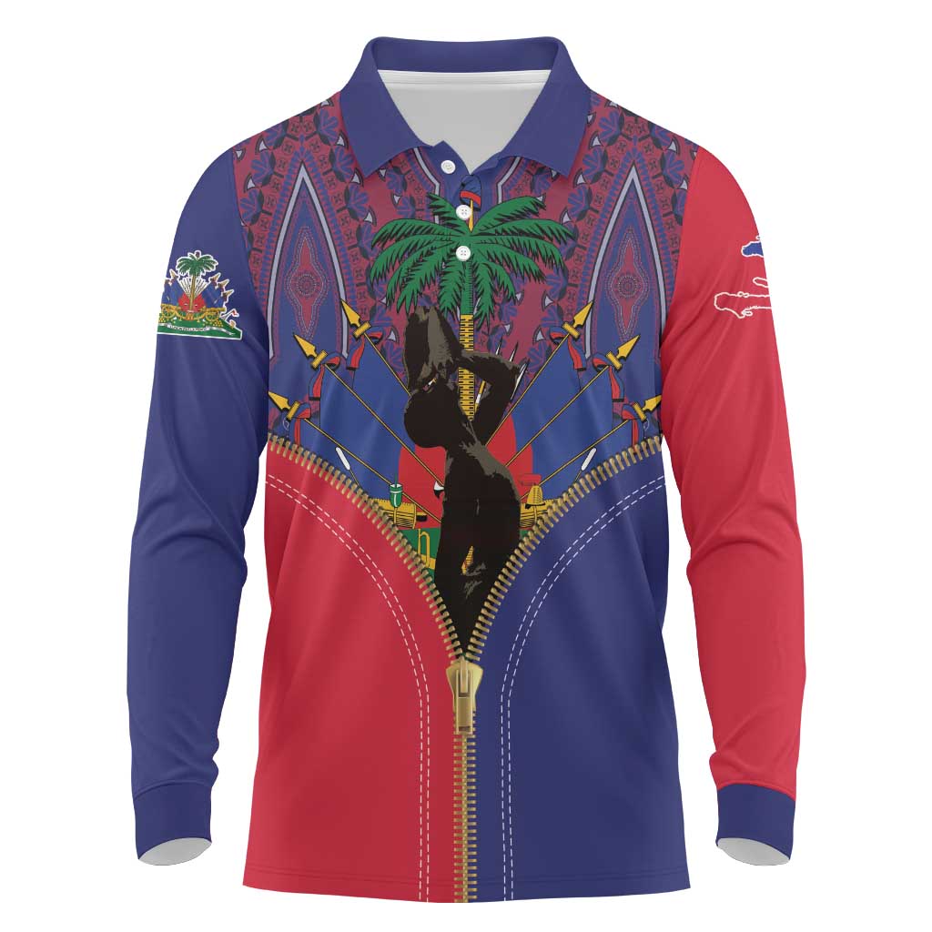 Haiti Heritage Month Long Sleeve Polo Shirt Zipper Stylized