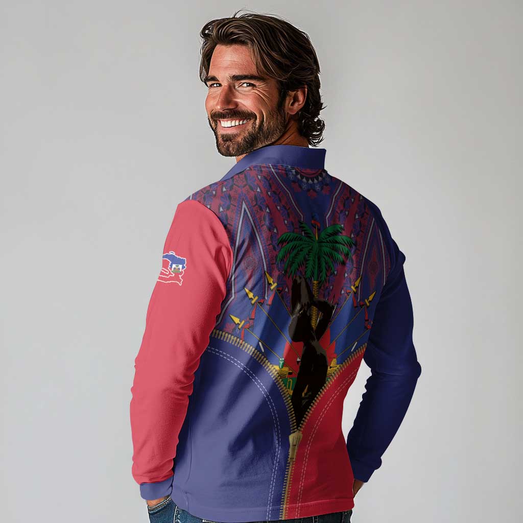 Haiti Heritage Month Long Sleeve Polo Shirt Zipper Stylized